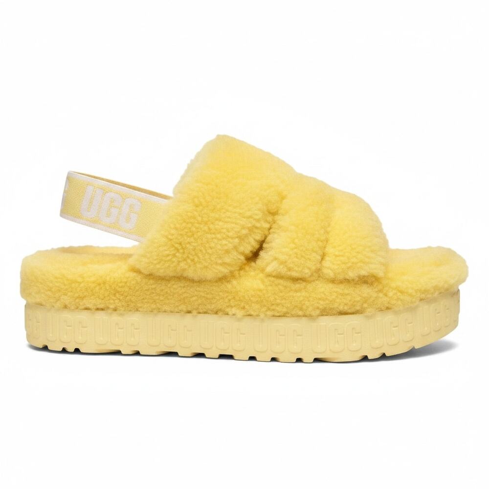 UGG Oh Fluffita Lambswool Slip On Sandals Yellow Women's Size 9 Sherpa Open Toe